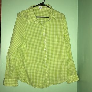Green and white plaid button up shirt